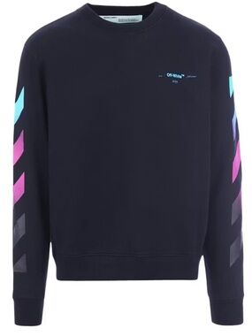 Off-White Black Crewneck with Blue and Pink Sleeve Arrows